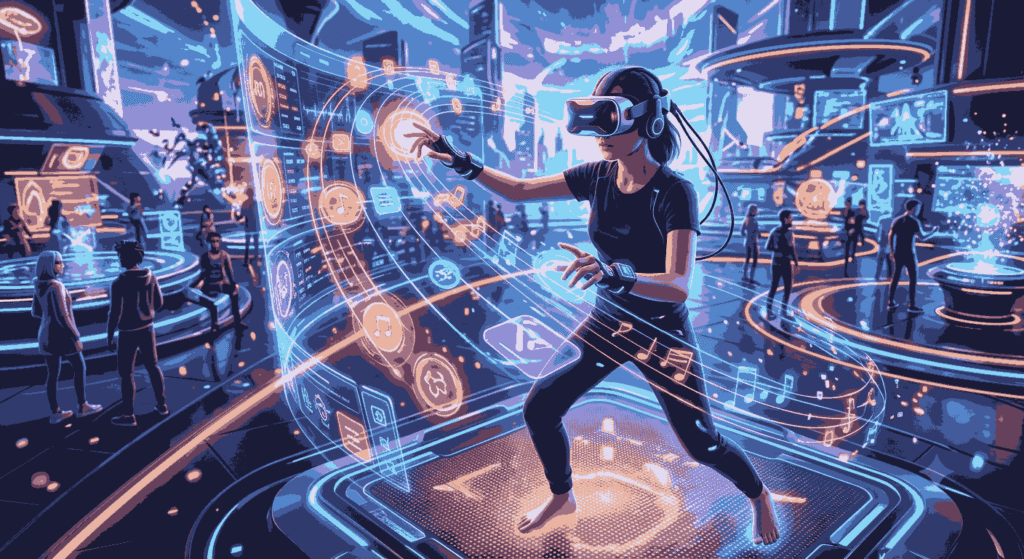 Best vr experiences ,Person playing immersive VR gaming experience with futuristic virtual reality headset