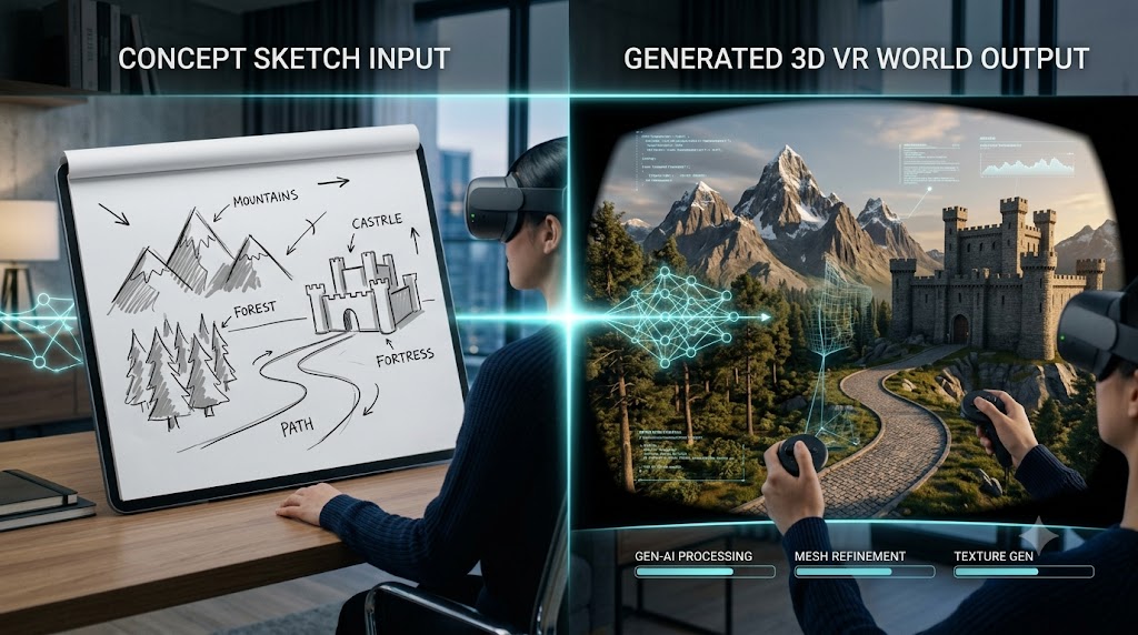 generative AI VR environment built from a concept sketch