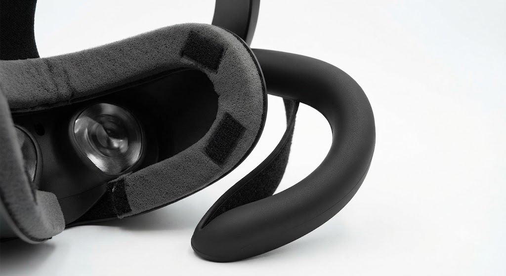 Close-up view of a clean silicone hygiene cover installed on a VR headset facial interface.
