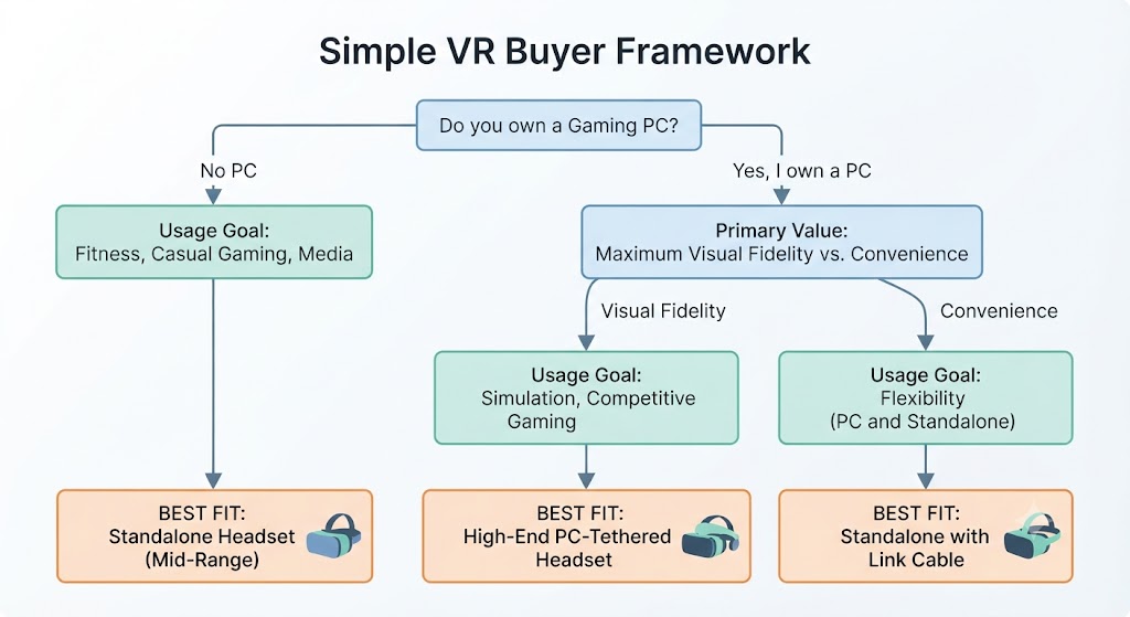 simple vr buyer framework three question flowchart