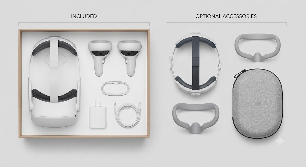 vr headset unboxing contents and comfort strap accessories