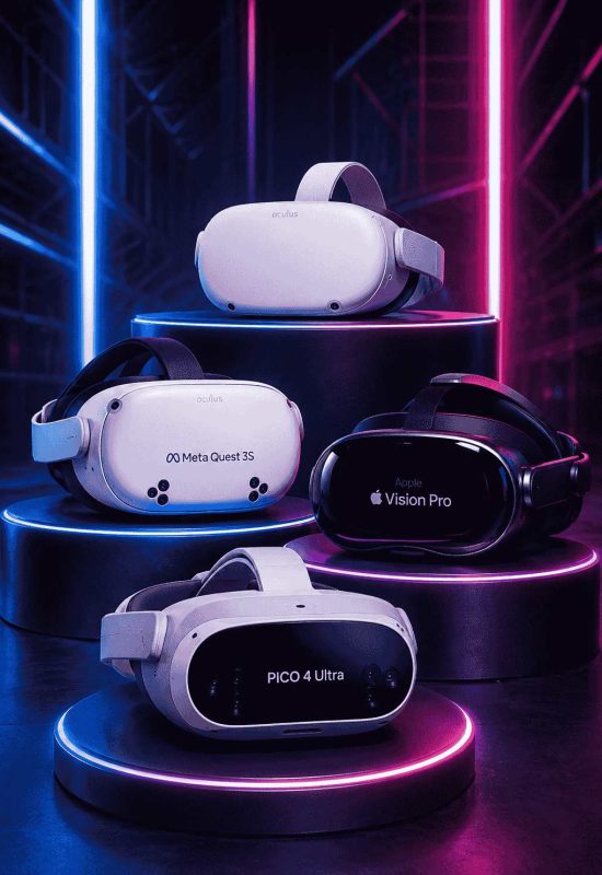 modern virtual reality headset representing popular VR headsets available today including standalone and mixed reality devices